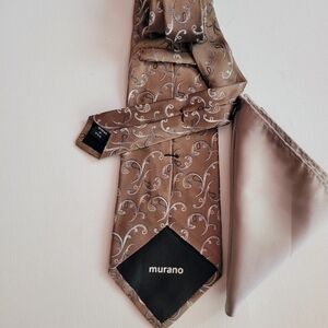 Murano Hand Tailored Silk Tie and Pocket Square Tan Gray